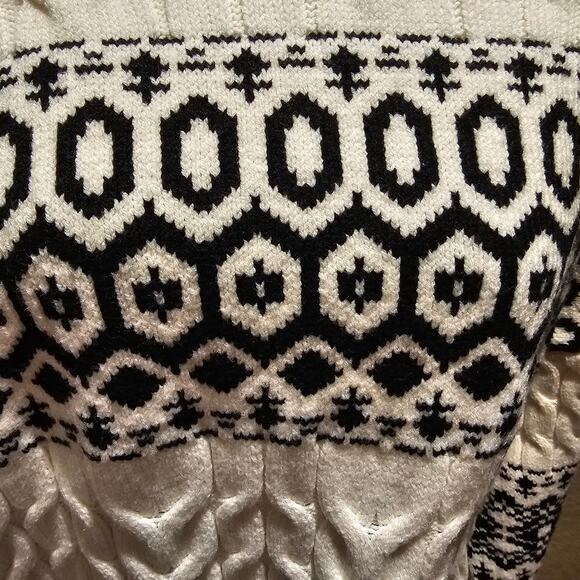 LOFT XL Sweater NWT Cream Black Fair Isle Cable Knit Nordic Cottagecore Cozy - Picture 5 of 12